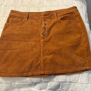 Rust Corduroy Button-Front Mini Skirt